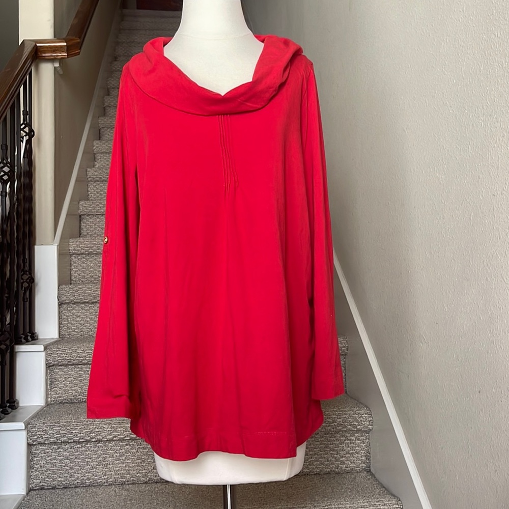Soft Surroundings Sz L orange/red cowl neck top